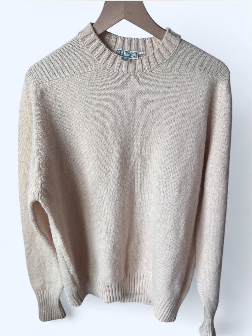 Vintage L.L. Bean 100% Wool Sweater XL Made in Ireland Cream Knit